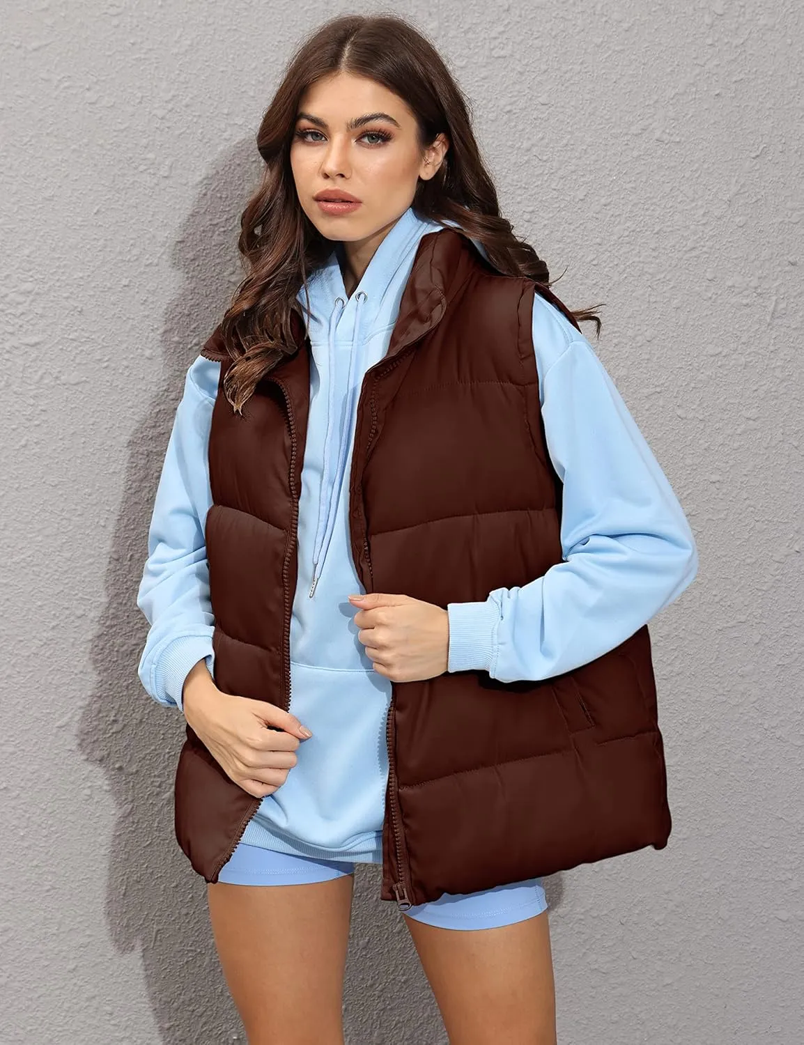 Xiaoxuemeng Womens Puffer Vest Collared Sleeveless Zip Up Padded Gilet Jacket Outwear