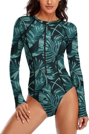 YATEEN Womens Athletic Training Swimsuit Long Sleeve Rashguard
