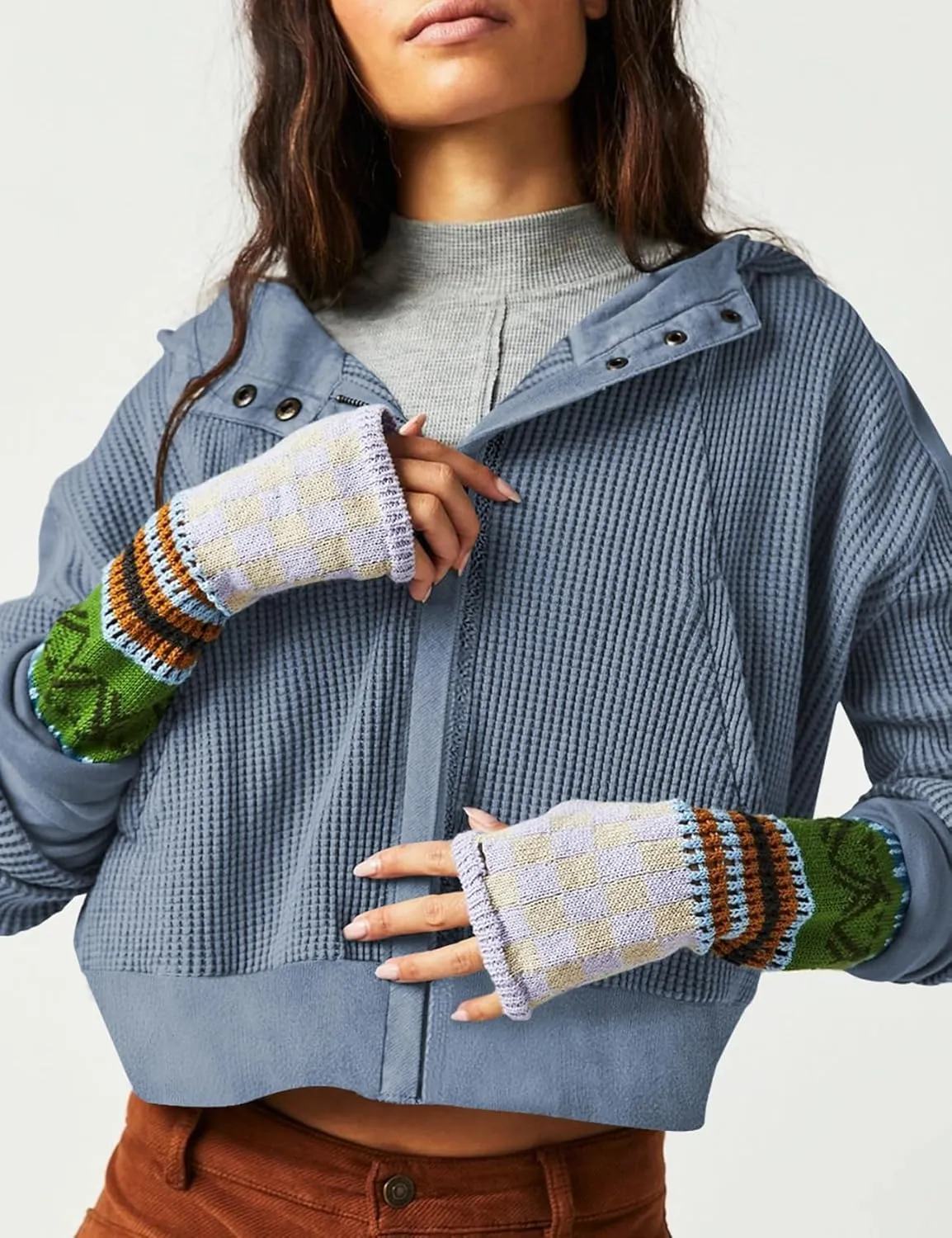 Yimoon Women's Waffle Knit Jacket Oversized Zip Up Hoodies Casual Long Sleeve Shacket Tops with Pocket