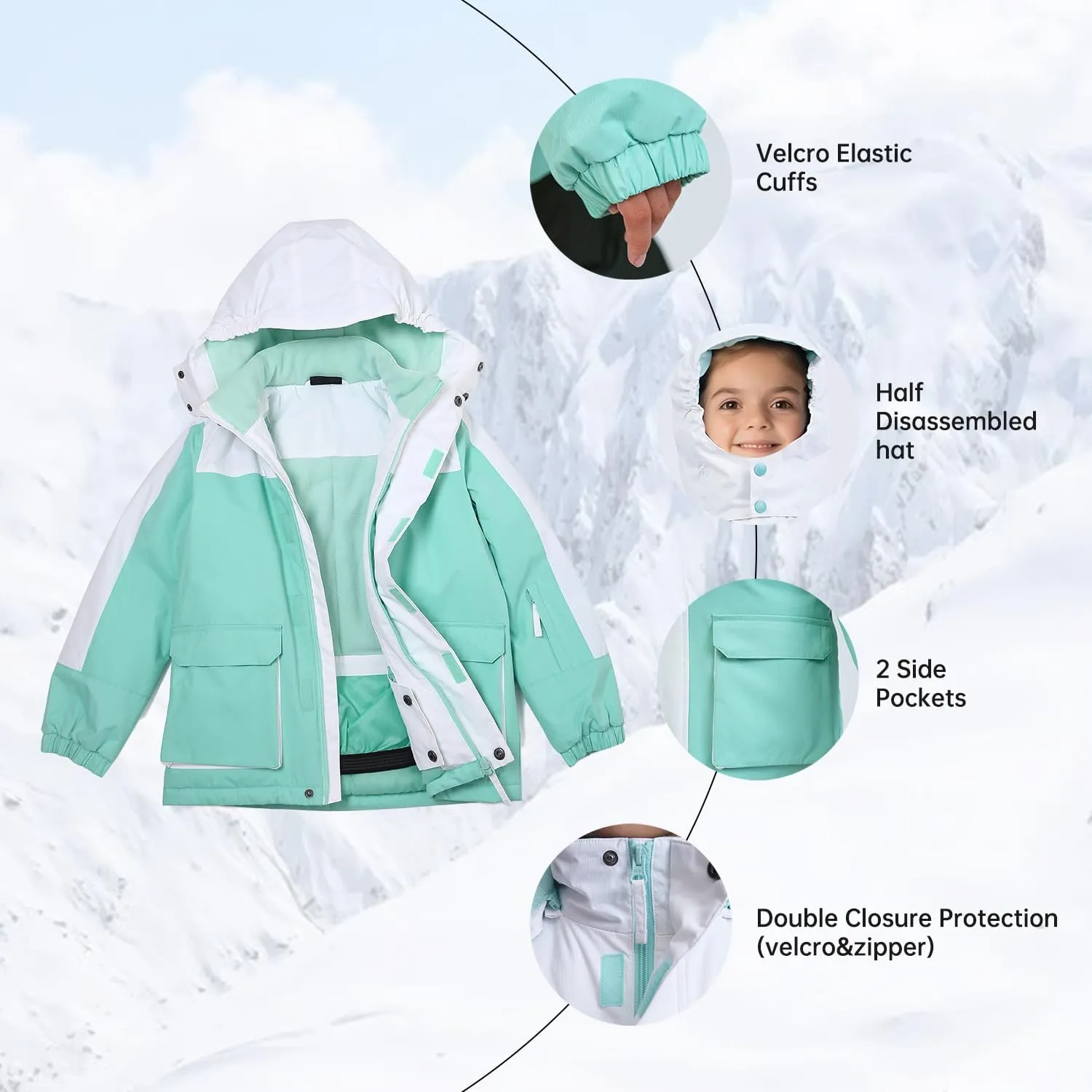YINGJIELIDE Girl's Waterproof Ski Jacket,Kids Outdoor Snowboarding windproof Jacket,Fleece Lined Hooded,Warm Winter Snow Coat