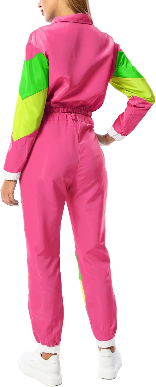 Yisfri Womens Color Block 2 Piece Windbreaker Outfits Long Sleeve Zip Front Crop Top Tracksuit Set
