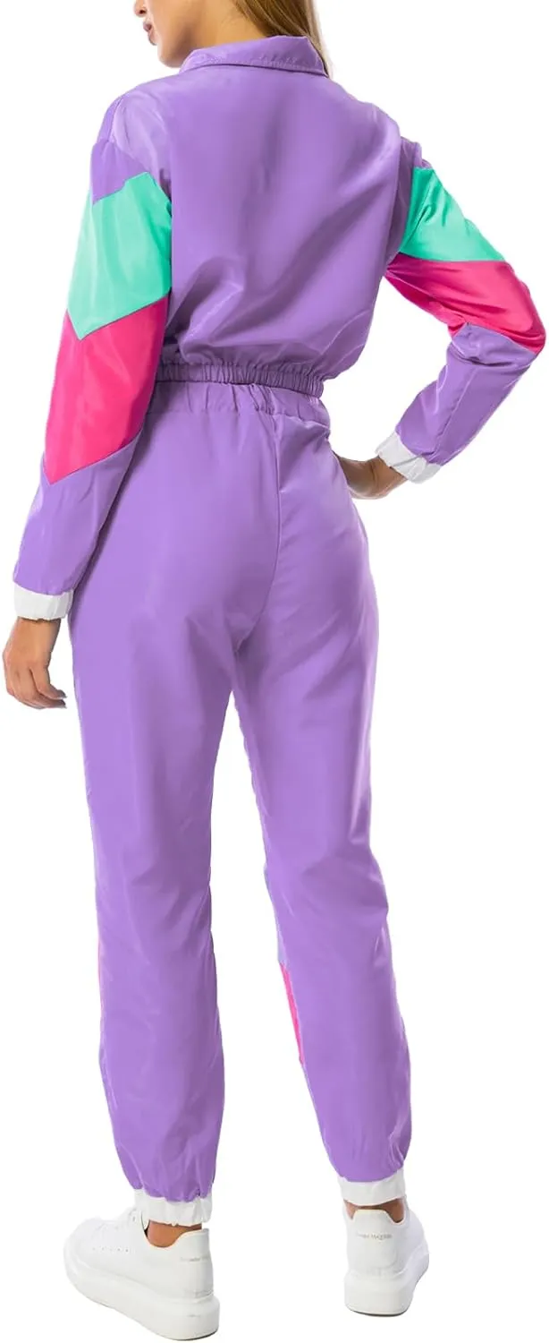 Yisfri Womens Color Block 2 Piece Windbreaker Outfits Long Sleeve Zip Front Crop Top Tracksuit Set