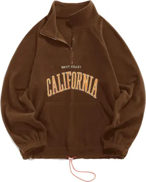 ZAFUL Men's Letters Embroidered Raglan Sleeve Quarter Zip Fleece Vintage Pullover Sweatshirt