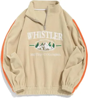 ZAFUL Men's Letters Embroidered Raglan Sleeve Quarter Zip Fleece Vintage Pullover Sweatshirt