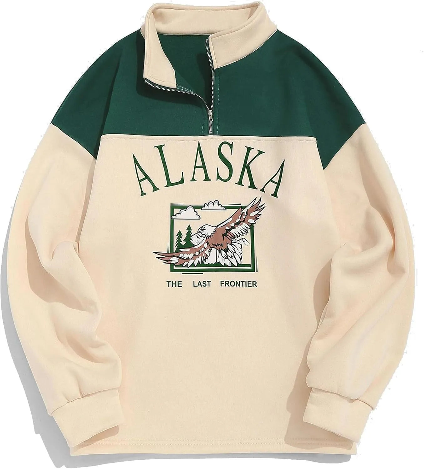 ZAFUL Men's Letters Embroidered Raglan Sleeve Quarter Zip Fleece Vintage Pullover Sweatshirt