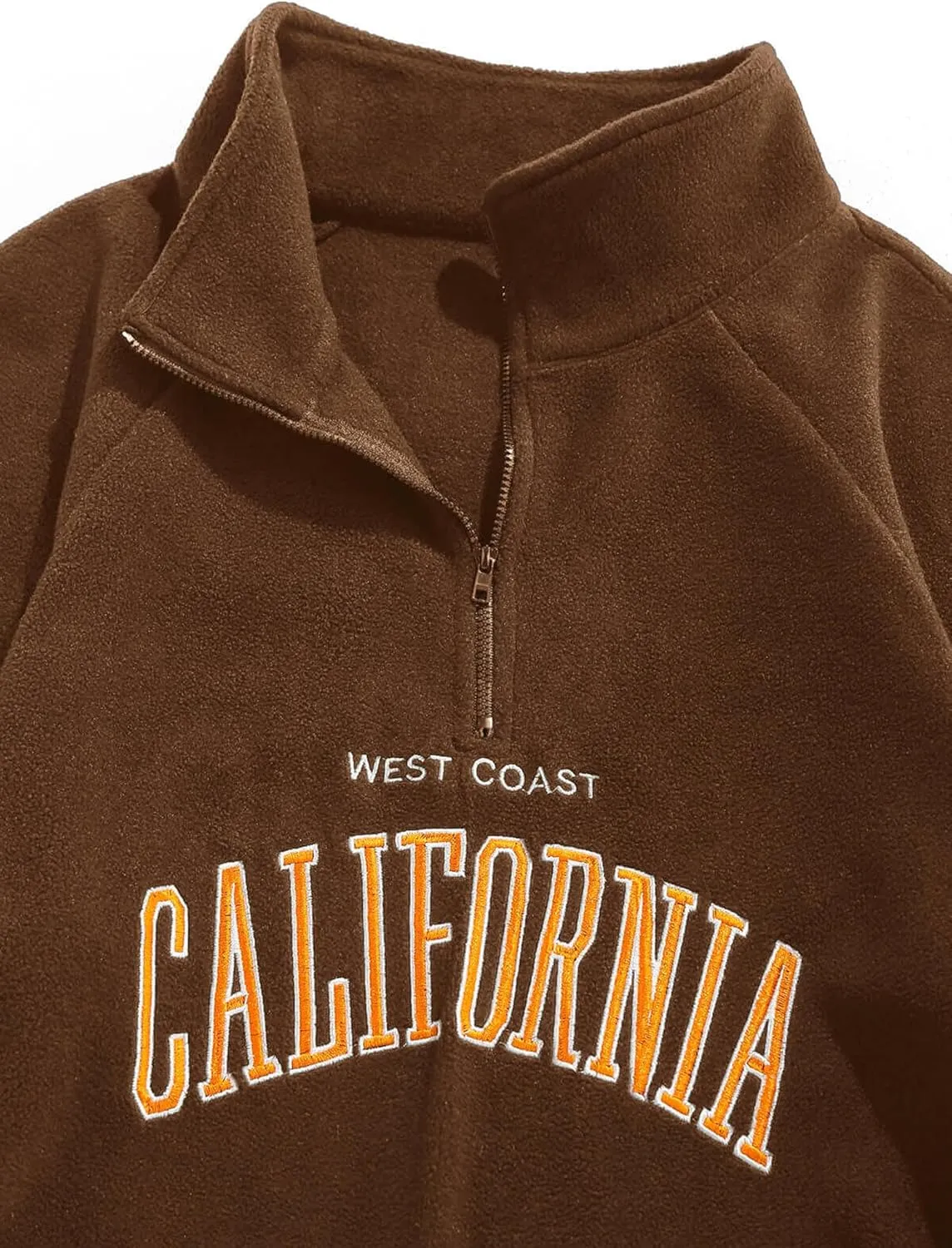 ZAFUL Men's Letters Embroidered Raglan Sleeve Quarter Zip Fleece Vintage Pullover Sweatshirt