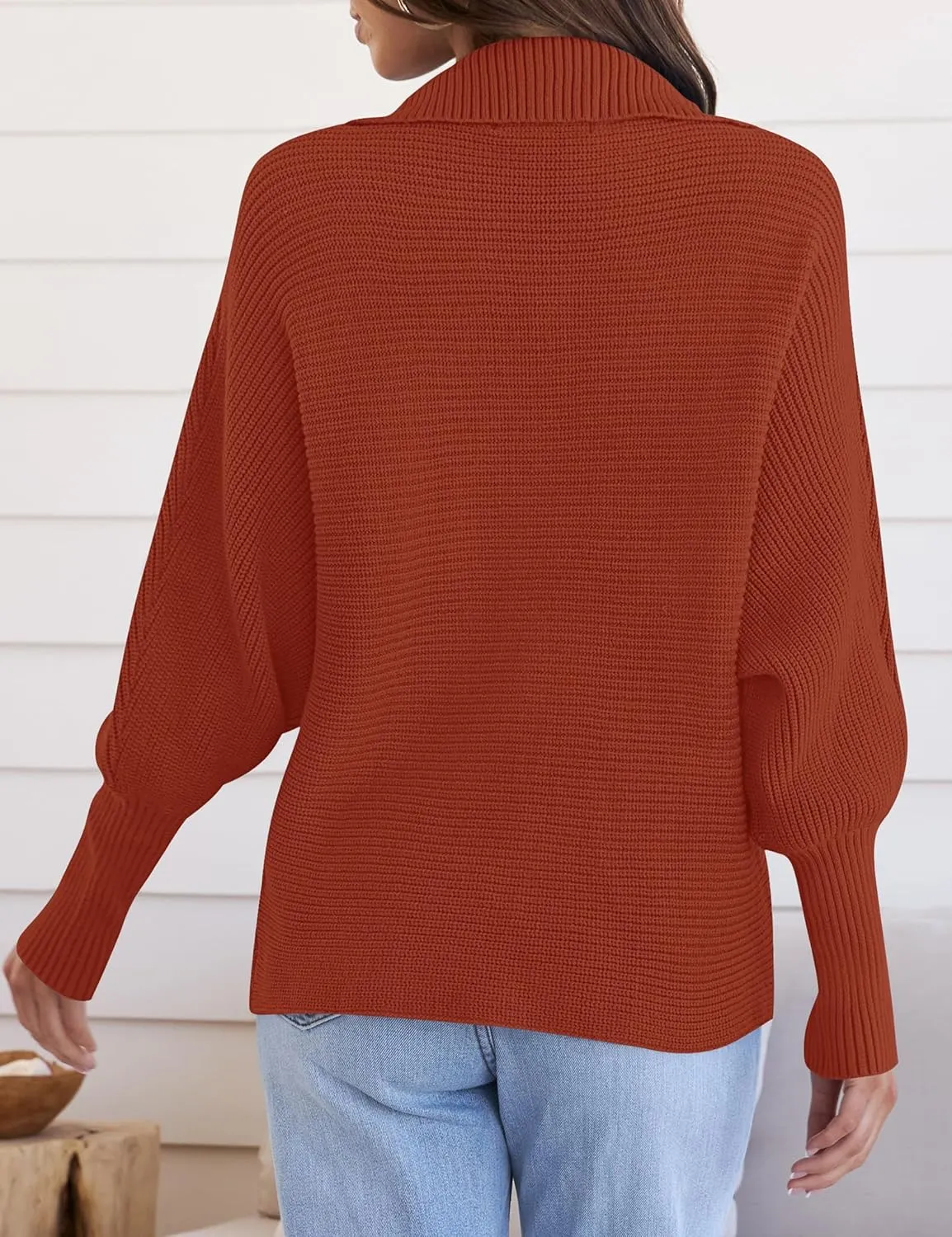ZESICA Women's Fall Lapel Collar V Neck Long Sleeve Ribbed Knit Comfy Loose Casual Pullover Sweater Jumper Top