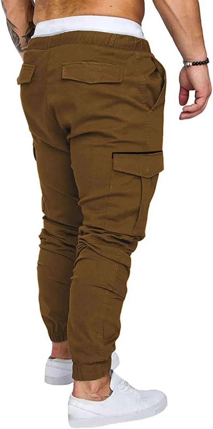 ZHUER Mens Casual Cargo Pants Joggers Pants Stretch Drawstring Sweatpants Cotton Chino Pants Slim Fit Gym Workout Pants