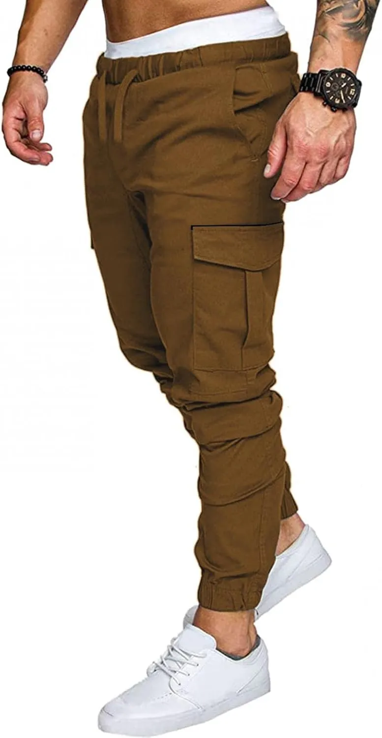 ZHUER Mens Casual Cargo Pants Joggers Pants Stretch Drawstring Sweatpants Cotton Chino Pants Slim Fit Gym Workout Pants