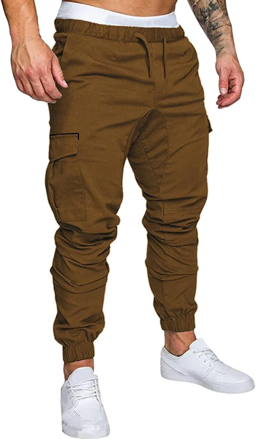 ZHUER Mens Casual Cargo Pants Joggers Pants Stretch Drawstring Sweatpants Cotton Chino Pants Slim Fit Gym Workout Pants