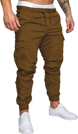 ZHUER Mens Casual Cargo Pants Joggers Pants Stretch Drawstring Sweatpants Cotton Chino Pants Slim Fit Gym Workout Pants