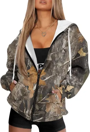 Zip Up Hoodie Fall Sweatshirts for Women Oversized Jacket Fall Clothes for Women 2024