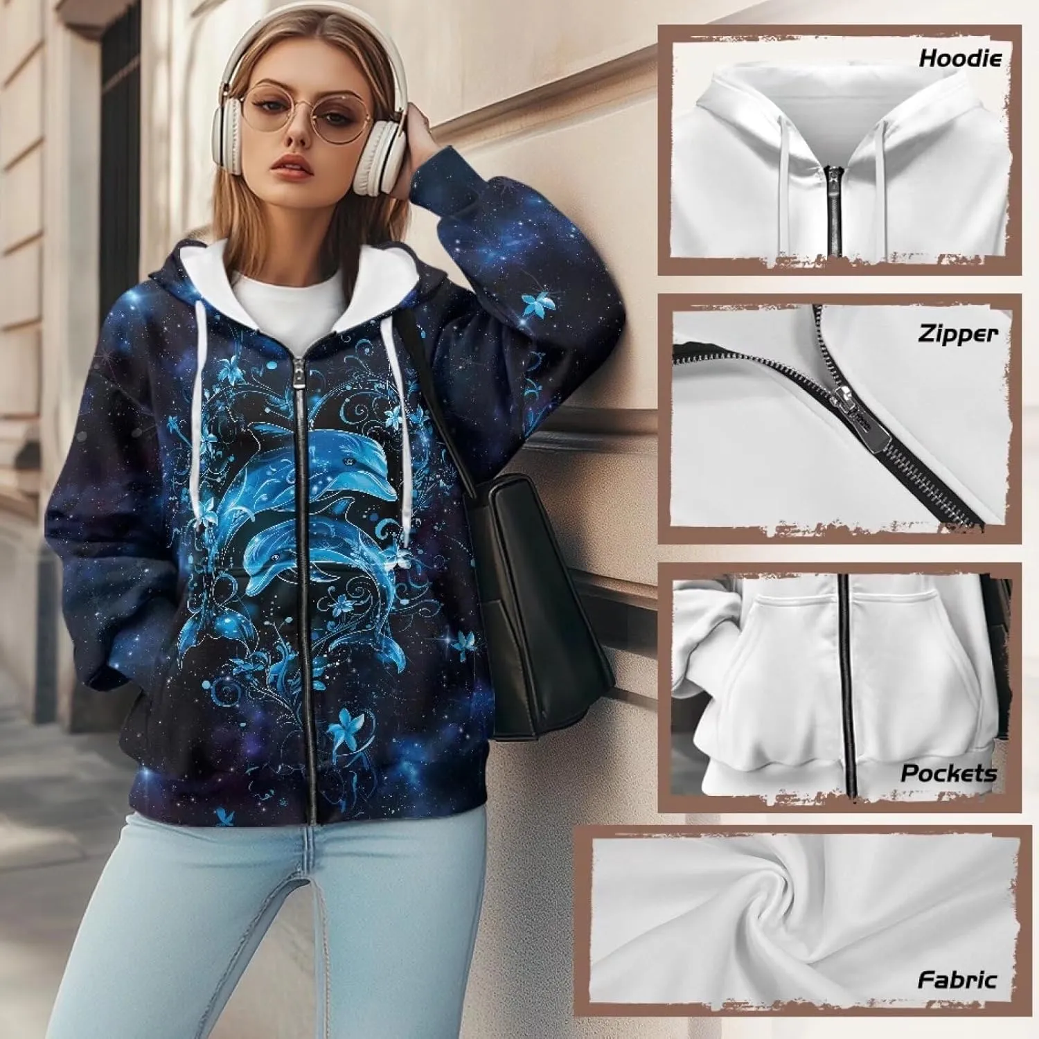 Zip Up Hoodie Fall Sweatshirts for Women Oversized Jacket Fall Clothes for Women 2024