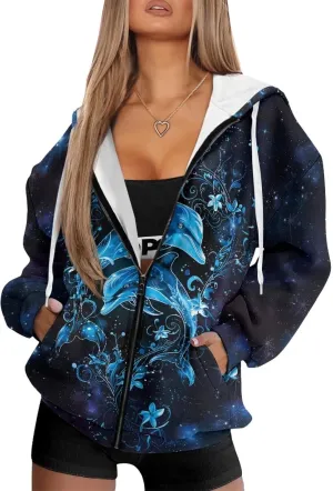 Zip Up Hoodie Fall Sweatshirts for Women Oversized Jacket Fall Clothes for Women 2024