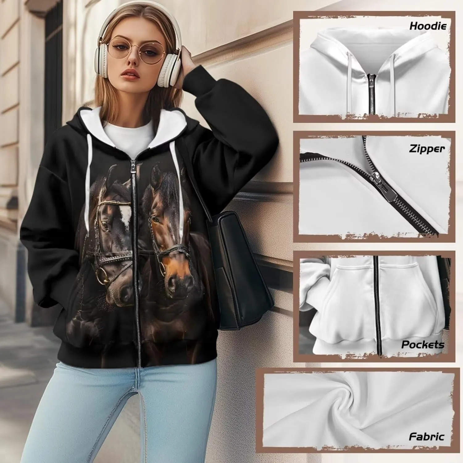 Zip Up Hoodie Fall Sweatshirts for Women Oversized Jacket Fall Clothes for Women 2024