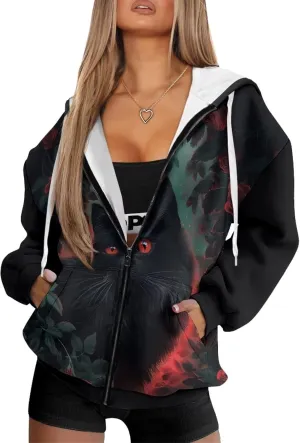 Zip Up Hoodie Fall Sweatshirts for Women Oversized Jacket Fall Clothes for Women 2024