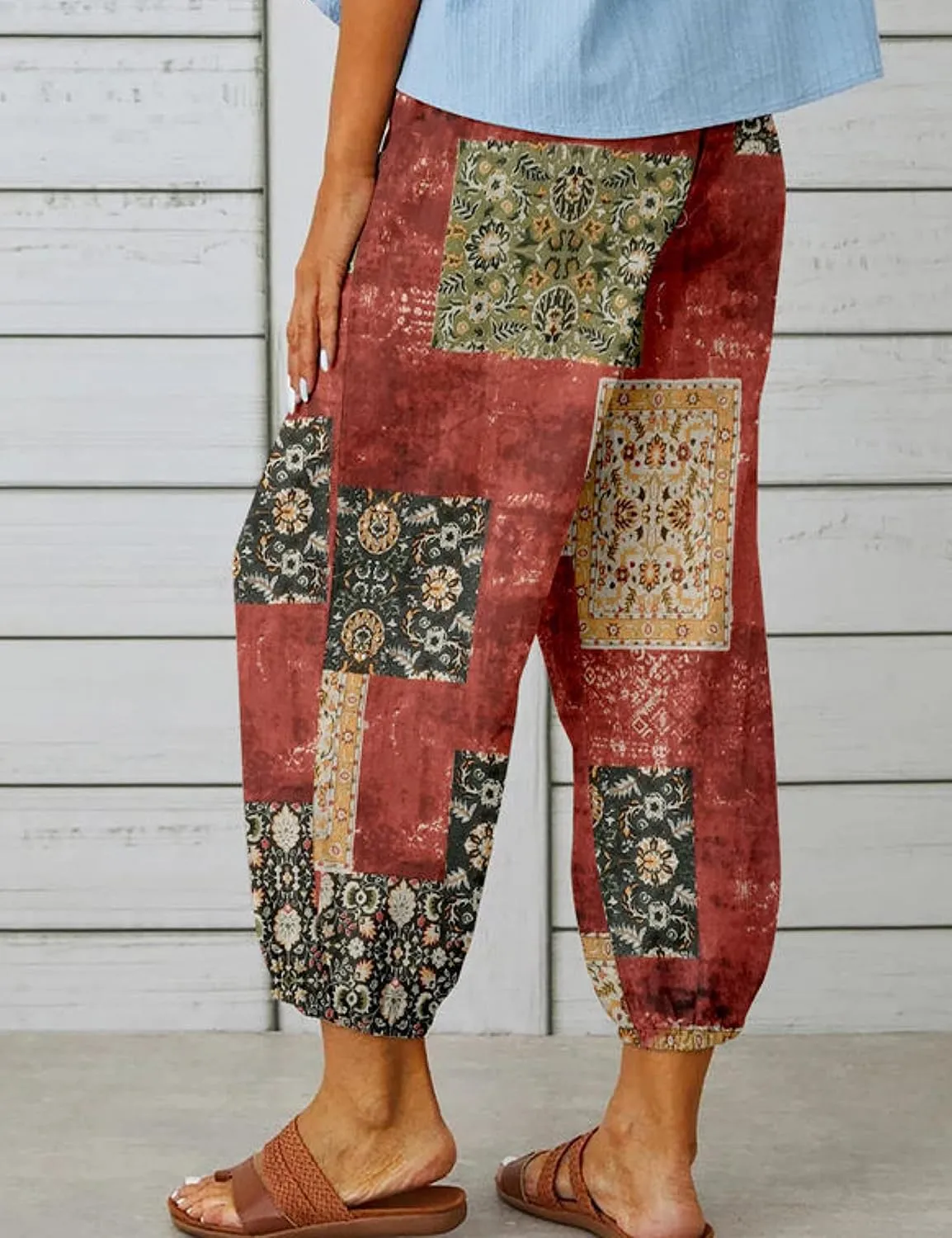 Zontroldy Linen Capri Pants for Women High Waisted Wide Leg Yoga Capris Crop Pants Sweatpants with Pockets
