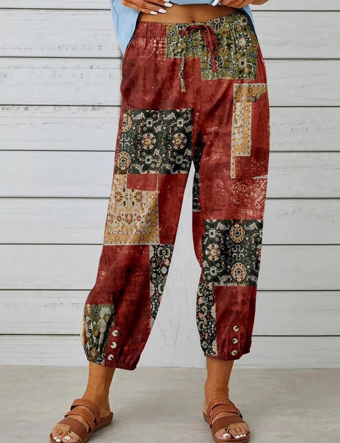 Zontroldy Linen Capri Pants for Women High Waisted Wide Leg Yoga Capris Crop Pants Sweatpants with Pockets