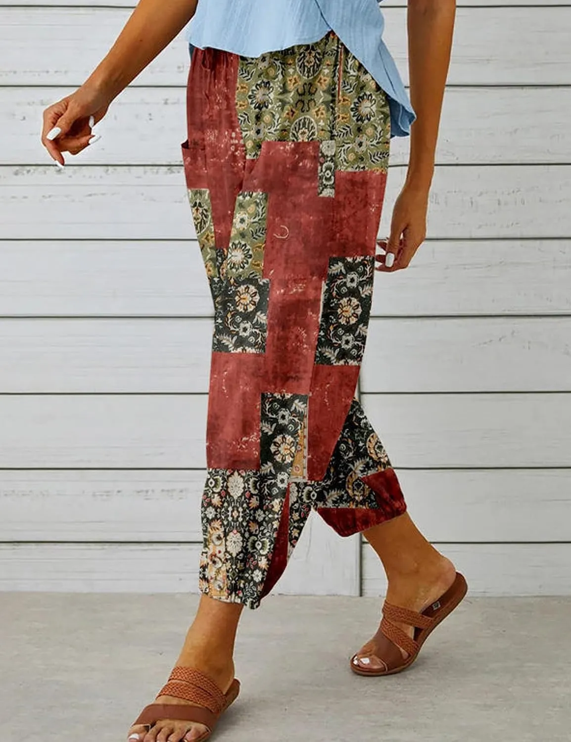 Zontroldy Linen Capri Pants for Women High Waisted Wide Leg Yoga Capris Crop Pants Sweatpants with Pockets