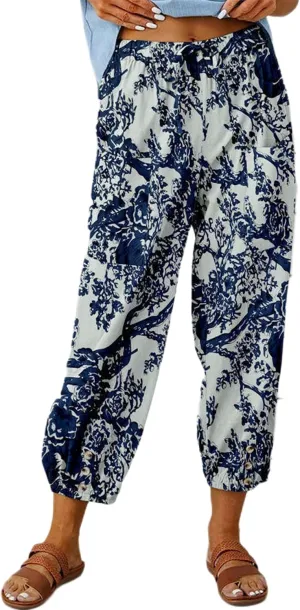 Zontroldy Linen Capri Pants for Women High Waisted Wide Leg Yoga Capris Crop Pants Sweatpants with Pockets