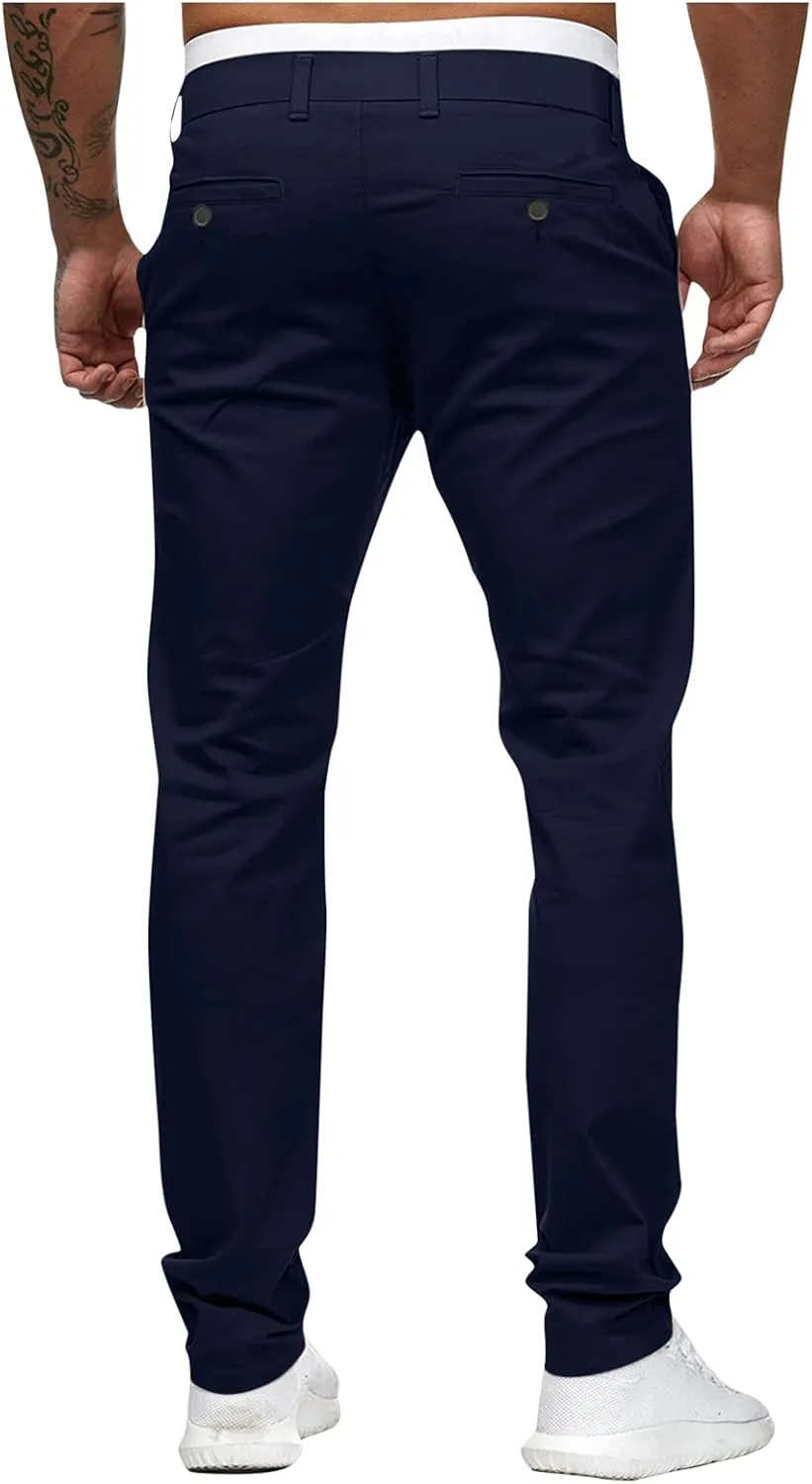 ZYXTIM Men's Slim-Fit Wrinkle-Resistant Flat-Front Button Casual Tapered Chino Pant Athletic Jogger Golf Cargo Work Pants