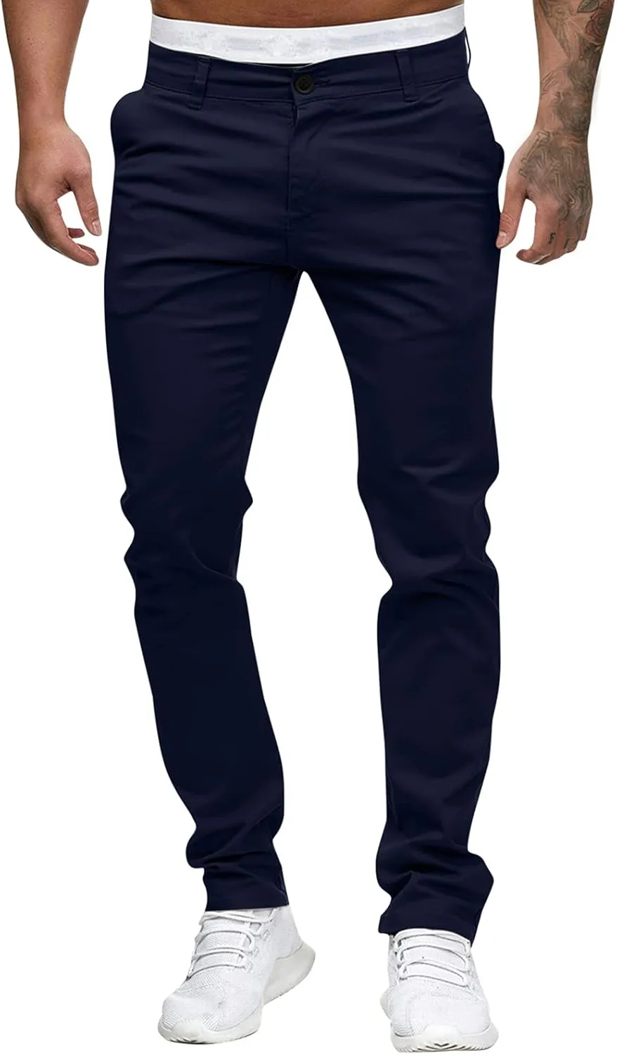ZYXTIM Men's Slim-Fit Wrinkle-Resistant Flat-Front Button Casual Tapered Chino Pant Athletic Jogger Golf Cargo Work Pants